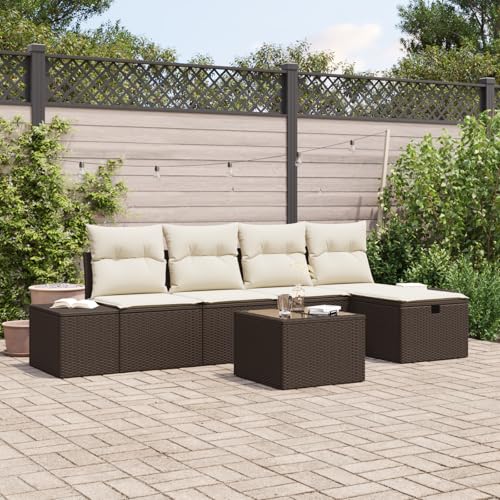 Emmtore 5-teiliges Garten Sofa Set mit Kissen Poly Rattan Wasserabweisend Stauraumfunktion Modernes Design Outdoor Sitzgelegenheiten Ecksofa Patio Modulares Braun,Cremeweiß,mit Tisch Emmtore 5-teiliges Garten Sofa Set mit Kissen Poly Rattan Wasserabweisend Stauraumfunktion Modernes Design Outdoor Sitzgelegenheiten Ecksofa Patio Modulares Braun,Cremeweiß,mit Tisch von Emmtore
