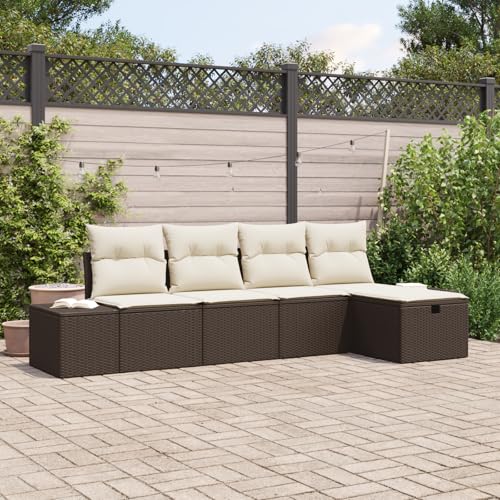 Emmtore 5-teiliges Garten Sofa Set mit Kissen Poly Rattan Wasserabweisend Stauraumfunktion Modernes Design Outdoor Sitzgelegenheiten Ecksofa Patio Modulares Braun,Cremeweiß,ohne Tisch Emmtore 5-teiliges Garten Sofa Set mit Kissen Poly Rattan Wasserabweisend Stauraumfunktion Modernes Design Outdoor Sitzgelegenheiten Ecksofa Patio Modulares Braun,Cremeweiß,ohne Tisch von Emmtore