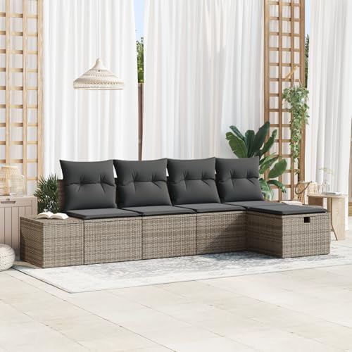 Emmtore 5-teiliges Garten Sofa Set mit Kissen Poly Rattan Wasserabweisend Stauraumfunktion Modernes Design Outdoor Sitzgelegenheiten Ecksofa Patio Modulares Grau,Dunkelgrau,ohne Tisch Emmtore 5-teiliges Garten Sofa Set mit Kissen Poly Rattan Wasserabweisend Stauraumfunktion Modernes Design Outdoor Sitzgelegenheiten Ecksofa Patio Modulares Grau,Dunkelgrau,ohne Tisch von Emmtore