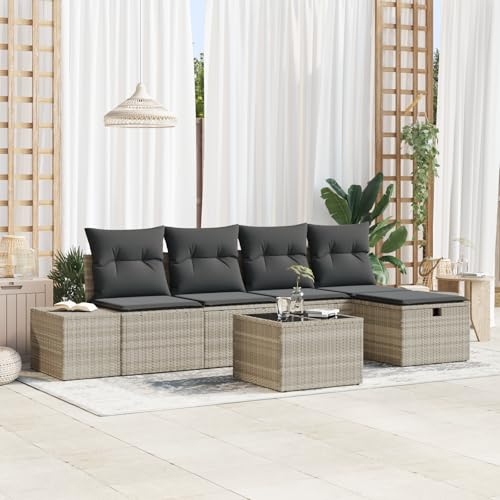 Emmtore 5-teiliges Garten Sofa Set mit Kissen Poly Rattan Wasserabweisend Stauraumfunktion Modernes Design Outdoor Sitzgelegenheiten Ecksofa Patio Modulares Hellgrau,Dunkelgrau,mit Tisch von Emmtore