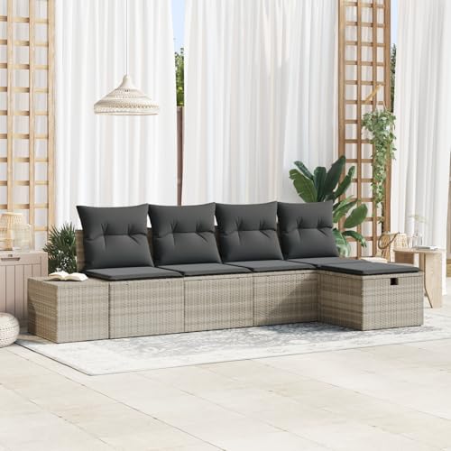 Emmtore 5-teiliges Garten Sofa Set mit Kissen Poly Rattan Wasserabweisend Stauraumfunktion Modernes Design Outdoor Sitzgelegenheiten Ecksofa Patio Modulares Hellgrau,Dunkelgrau,ohne Tisch Emmtore 5-teiliges Garten Sofa Set mit Kissen Poly Rattan Wasserabweisend Stauraumfunktion Modernes Design Outdoor Sitzgelegenheiten Ecksofa Patio Modulares Hellgrau,Dunkelgrau,ohne Tisch von Emmtore