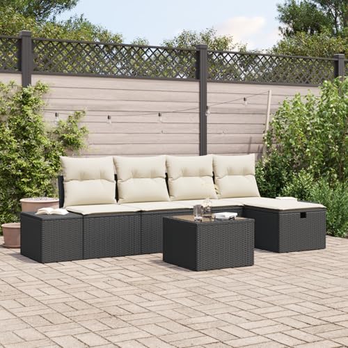 Emmtore 5-teiliges Garten Sofa Set mit Kissen Poly Rattan Wasserabweisend Stauraumfunktion Modernes Design Outdoor Sitzgelegenheiten Ecksofa Patio Modulares Schwarz,Cremeweiß,mit Tisch Emmtore 5-teiliges Garten Sofa Set mit Kissen Poly Rattan Wasserabweisend Stauraumfunktion Modernes Design Outdoor Sitzgelegenheiten Ecksofa Patio Modulares Schwarz,Cremeweiß,mit Tisch von Emmtore