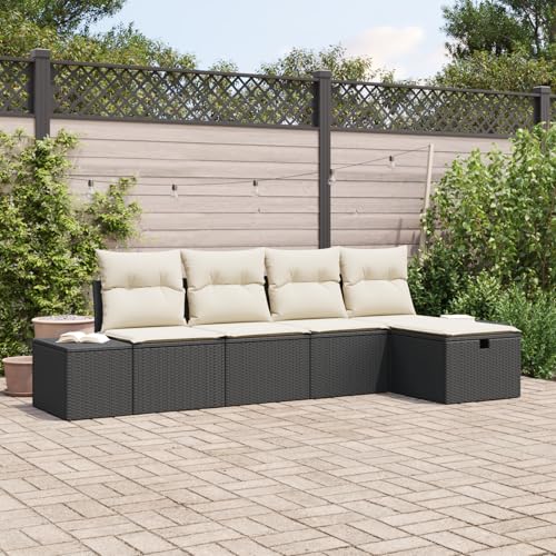 Emmtore 5-teiliges Garten Sofa Set mit Kissen Poly Rattan Wasserabweisend Stauraumfunktion Modernes Design Outdoor Sitzgelegenheiten Ecksofa Patio Modulares Schwarz,Cremeweiß,ohne Tisch Emmtore 5-teiliges Garten Sofa Set mit Kissen Poly Rattan Wasserabweisend Stauraumfunktion Modernes Design Outdoor Sitzgelegenheiten Ecksofa Patio Modulares Schwarz,Cremeweiß,ohne Tisch von Emmtore