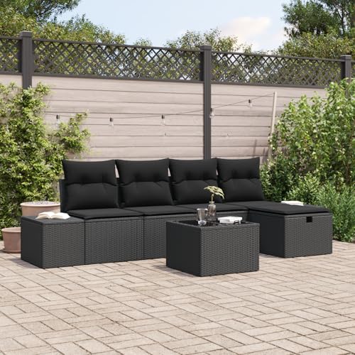 Emmtore 5-teiliges Garten Sofa Set mit Kissen Poly Rattan Wasserabweisend Stauraumfunktion Modernes Design Outdoor Sitzgelegenheiten Ecksofa Patio Modulares Schwarz,Schwarz,mit Tisch Emmtore 5-teiliges Garten Sofa Set mit Kissen Poly Rattan Wasserabweisend Stauraumfunktion Modernes Design Outdoor Sitzgelegenheiten Ecksofa Patio Modulares Schwarz,Schwarz,mit Tisch von Emmtore