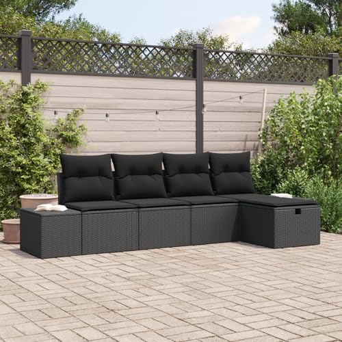 Emmtore 5-teiliges Garten Sofa Set mit Kissen Poly Rattan Wasserabweisend Stauraumfunktion Modernes Design Outdoor Sitzgelegenheiten Ecksofa Patio Modulares Schwarz,Schwarz,ohne Tisch Emmtore 5-teiliges Garten Sofa Set mit Kissen Poly Rattan Wasserabweisend Stauraumfunktion Modernes Design Outdoor Sitzgelegenheiten Ecksofa Patio Modulares Schwarz,Schwarz,ohne Tisch von Emmtore