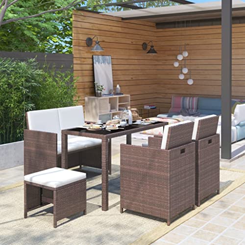 Emmtore 6-TLG. Garten-Essgruppe mit Auflagen Poly Rattan Sitzgruppe Gartengarnitur Braun Emmtore 6-TLG. Garten-Essgruppe mit Auflagen Poly Rattan Sitzgruppe Gartengarnitur Braun von Emmtore
