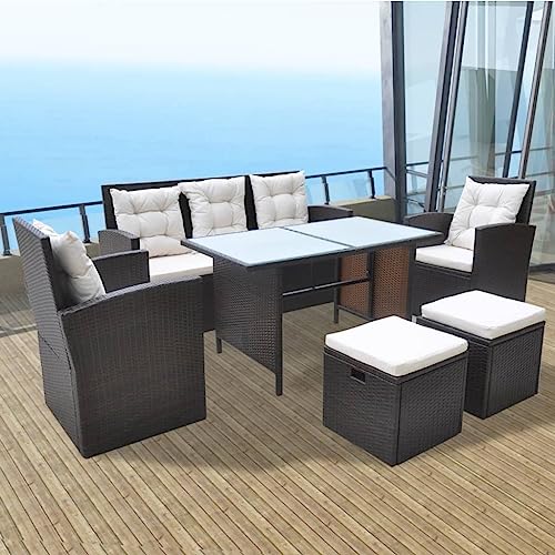 Emmtore 6-TLG. Garten-Essgruppe mit Kissen Poly Rattan Sitzgarnitur Sitzgruppe Gartengarnitur Braun Emmtore 6-TLG. Garten-Essgruppe mit Kissen Poly Rattan Sitzgarnitur Sitzgruppe Gartengarnitur Braun von Emmtore