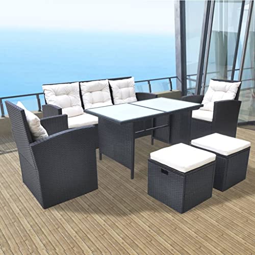 Emmtore 6-TLG. Garten-Essgruppe mit Kissen Poly Rattan Sitzgarnitur Sitzgruppe Gartengarnitur Schwarz Emmtore 6-TLG. Garten-Essgruppe mit Kissen Poly Rattan Sitzgarnitur Sitzgruppe Gartengarnitur Schwarz von Emmtore