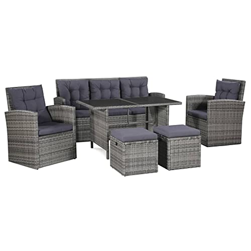 Emmtore 6-TLG. Garten-Lounge-Set mit Auflagen Poly Rattan Sitzgarnitur Sitzgruppe Gartengarnitur Grau von Emmtore