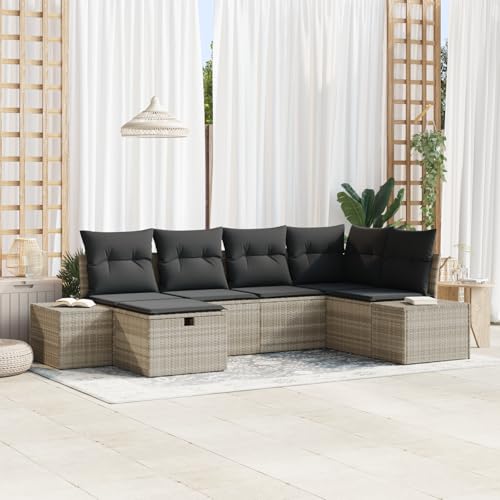 Emmtore 6-teiliges Garten-Sofa-Set mit Kissen|Wetterfeste modulare Sitzgelegenheiten in Poly-Rattan für Balkone und Terrassen.Hellgrau,Dunkelgrau,ohne Tisch Emmtore 6-teiliges Garten-Sofa-Set mit Kissen|Wetterfeste modulare Sitzgelegenheiten in Poly-Rattan für Balkone und Terrassen.Hellgrau,Dunkelgrau,ohne Tisch von Emmtore