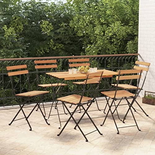 Emmtore 7-TLG. Bistro-Set Klappbar Massivholz Akazie und Stahl Gartenmöbel Set, Essgruppe mit Stahlrahmen, Balkonset Sitzgruppe Garnitur Klapptisch Schwarz Emmtore 7-TLG. Bistro-Set Klappbar Massivholz Akazie und Stahl Gartenmöbel Set, Essgruppe mit Stahlrahmen, Balkonset Sitzgruppe Garnitur Klapptisch Schwarz von Emmtore