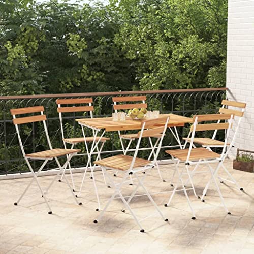 Emmtore 7-TLG. Bistro-Set Klappbar Massivholz Akazie und Stahl Gartenmöbel Set, Essgruppe mit Stahlrahmen, Balkonset Sitzgruppe Garnitur Klapptisch Weiß Emmtore 7-TLG. Bistro-Set Klappbar Massivholz Akazie und Stahl Gartenmöbel Set, Essgruppe mit Stahlrahmen, Balkonset Sitzgruppe Garnitur Klapptisch Weiß von Emmtore