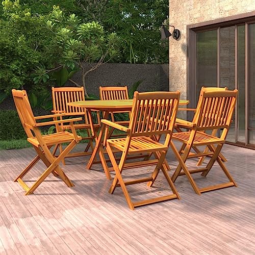 Emmtore 7-TLG. Garten-Essgruppe Massivholz Akazie Gartenmöbel Gartengarnitur Sitzgruppe Gartenset Sitzgarnitur Gartentisch Esstisch Tisch Stühle Holztisch Holzstuhl Mit Armlehnen von Emmtore