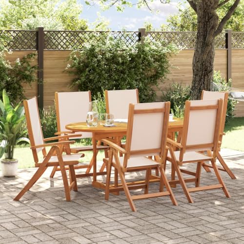 Emmtore 7-TLG. Garten-Essgruppe Massivholz Akazie und Textilene Gartenmöbel Set Tisch, Sitzgruppe für Garten Terrasse, Gartengarnitur Klappstuhl Creme Oval Emmtore 7-TLG. Garten-Essgruppe Massivholz Akazie und Textilene Gartenmöbel Set Tisch, Sitzgruppe für Garten Terrasse, Gartengarnitur Klappstuhl Creme Oval von Emmtore
