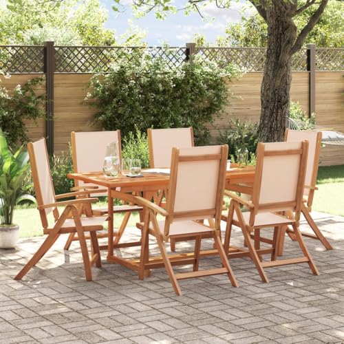 Emmtore 7-TLG. Garten-Essgruppe Massivholz Akazie und Textilene Gartenmöbel Set Tisch, Sitzgruppe für Garten Terrasse, Gartengarnitur Klappstuhl Creme Rechteckig Emmtore 7-TLG. Garten-Essgruppe Massivholz Akazie und Textilene Gartenmöbel Set Tisch, Sitzgruppe für Garten Terrasse, Gartengarnitur Klappstuhl Creme Rechteckig von Emmtore