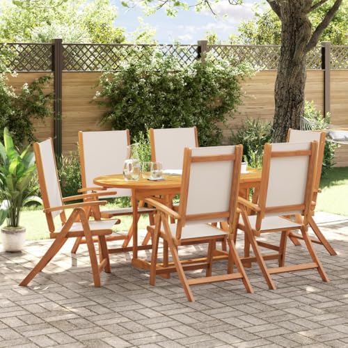 Emmtore 7-TLG. Garten-Essgruppe Massivholz Akazie und Textilene Gartenmöbel Set Tisch, Sitzgruppe für Garten Terrasse, Gartengarnitur Klappstuhl Grau Oval Emmtore 7-TLG. Garten-Essgruppe Massivholz Akazie und Textilene Gartenmöbel Set Tisch, Sitzgruppe für Garten Terrasse, Gartengarnitur Klappstuhl Grau Oval von Emmtore