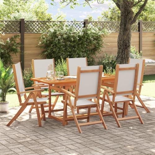 Emmtore 7-TLG. Garten-Essgruppe Massivholz Akazie und Textilene Gartenmöbel Set Tisch, Sitzgruppe für Garten Terrasse, Gartengarnitur Klappstuhl Grau Rechteckig Emmtore 7-TLG. Garten-Essgruppe Massivholz Akazie und Textilene Gartenmöbel Set Tisch, Sitzgruppe für Garten Terrasse, Gartengarnitur Klappstuhl Grau Rechteckig von Emmtore