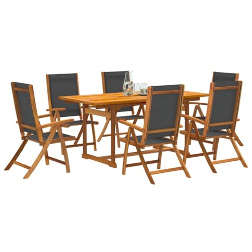Emmtore 7-TLG. Garten-Essgruppe Massivholz Akazie und Textilene Gartenmöbel Set Tisch, Sitzgruppe für Garten Terrasse, Gartengarnitur Klappstuhl Schwarz Rechteckig Emmtore 7-TLG. Garten-Essgruppe Massivholz Akazie und Textilene Gartenmöbel Set Tisch, Sitzgruppe für Garten Terrasse, Gartengarnitur Klappstuhl Schwarz Rechteckig von Emmtore