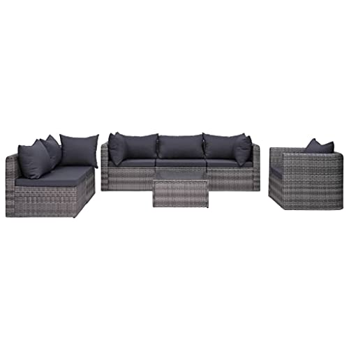 Emmtore 7-TLG. Garten-Sofagarnitur mit Polster&Kissen Poly Rattan Grau Emmtore 7-TLG. Garten-Sofagarnitur mit Polster&Kissen Poly Rattan Grau von Emmtore