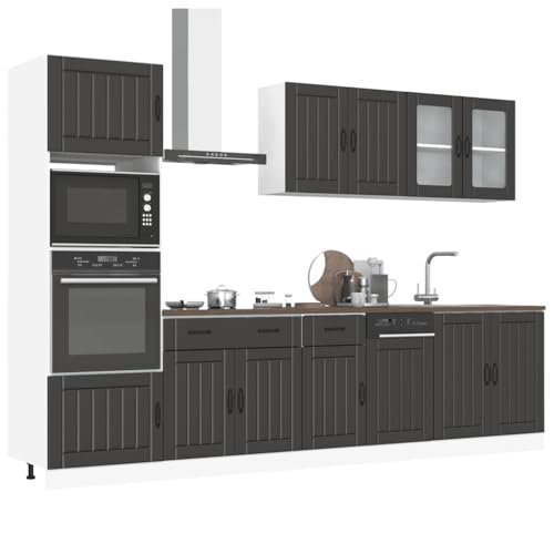 Emmtore 7-TLG. Küchenschrank-Set Kalmar Holzwerkstoff, Küchenzeile Einbauküche, Schrank-Set, Unterschrank, Küchenschrank, Hängeschrank,Schwarz von Emmtore