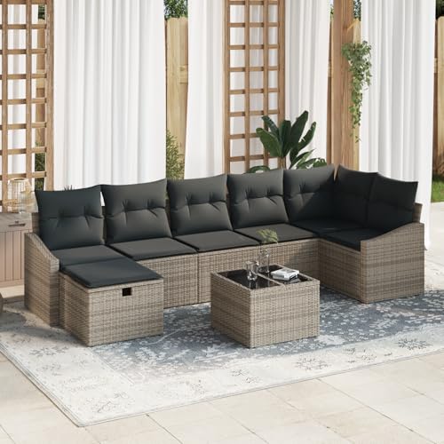 Emmtore 7-teilige Garten Sofa Set mit Kissen Poly Rattan Outdoor Möbel Bequeme Sitzgelegenheit Stauraum für Terrasse Balkon 4-Sitzer Sofas SchnittsofaGrau,Dunkelgrau,mit Tisch von Emmtore