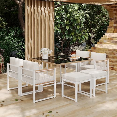 Emmtore 7-teiliges Esstisch- und Stuhlset für den Außenbereich für 6 Personen, Tisch aus gehärtetem Glas mit PE-Rattan-Umwicklung, Handlaufplatte aus Akazienholz Emmtore 7-teiliges Esstisch- und Stuhlset für den Außenbereich für 6 Personen, Tisch aus gehärtetem Glas mit PE-Rattan-Umwicklung, Handlaufplatte aus Akazienholz von Emmtore