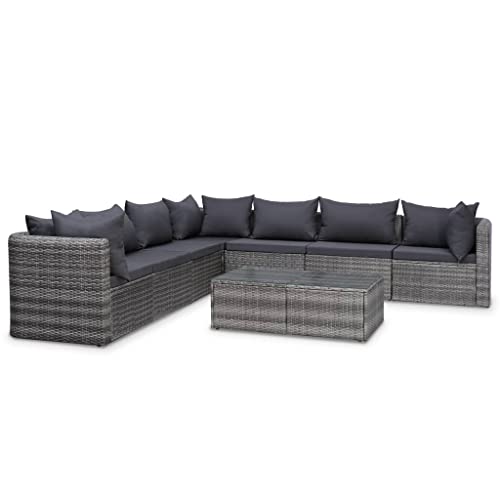 Emmtore 8-TLG. Garten-Lounge-Set mit Auflagen Poly Rattan Grau von Emmtore