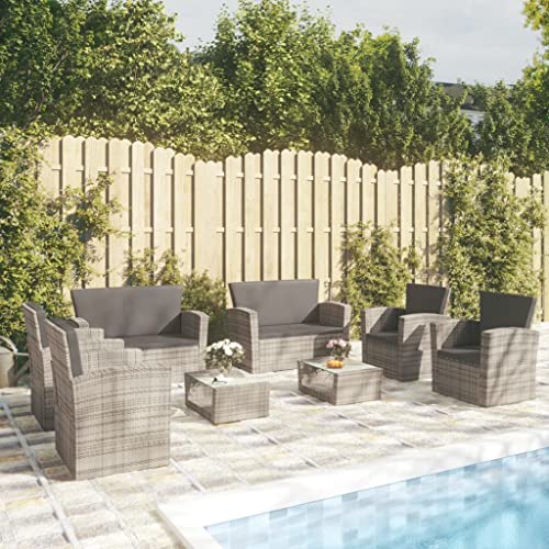 Emmtore 8-TLG. Garten-Lounge-Set mit Kissen Poly Rattan Gartenmöbel Sitzgruppe Rattanmöbel Sitzgarnitur Lounge Sofa Gartensofa Gartenset Sofagarnitur Grau von Emmtore