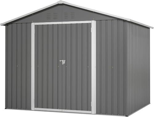Emmtore 8x4 FT Metall Gerätehaus Gartenhaus Inkl. Metallfundament (ohne Boden), wetterfest Gartenschuppen für Outdoor Garten Terrasse (Grau, 8x6FT) von Emmtore
