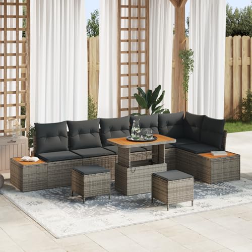 Emmtore 9-TLG Garten-Sofagarnitur mit Kissen Poly Rattan Akazie Grau,Dunkelgrau Emmtore 9-TLG Garten-Sofagarnitur mit Kissen Poly Rattan Akazie Grau,Dunkelgrau von Emmtore