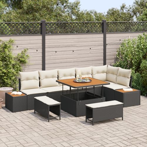 Emmtore 9-TLG Garten-Sofagarnitur mit Kissen Poly Rattan Akazie Schwarz,Cremeweiß Emmtore 9-TLG Garten-Sofagarnitur mit Kissen Poly Rattan Akazie Schwarz,Cremeweiß von Emmtore