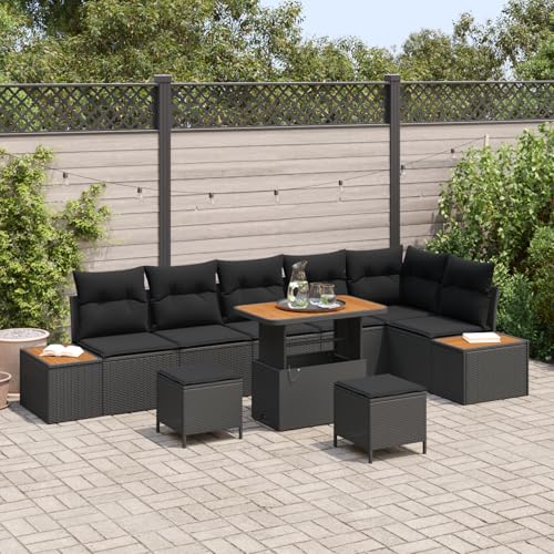 Emmtore 9-TLG Garten-Sofagarnitur mit Kissen Poly Rattan Akazie Schwarz,Schwarz Emmtore 9-TLG Garten-Sofagarnitur mit Kissen Poly Rattan Akazie Schwarz,Schwarz von Emmtore