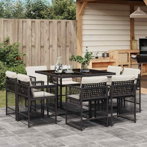 Emmtore 9-TLG. Garten-Essgruppe mit Kissen Gartenmöbel Set Tisch Gartengarnitur mit Kissen, Sitzgruppe Essgarnitur Terrasse, Schwarz und Creme Poly Rattan Emmtore 9-TLG. Garten-Essgruppe mit Kissen Gartenmöbel Set Tisch Gartengarnitur mit Kissen, Sitzgruppe Essgarnitur Terrasse, Schwarz und Creme Poly Rattan von Emmtore
