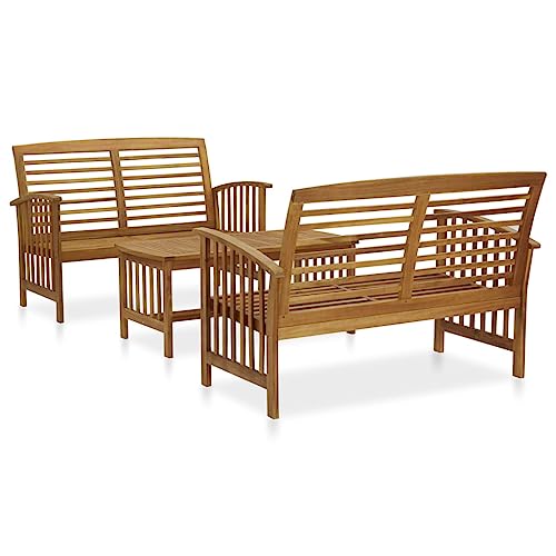 Emmtore Akazienholz Massiv Gartenmöbel Lounge Bank Stuhl Tisch Gartenset Sitzmöbel Sitzgruppe Gartenbank Beistelltisch Gartengarnitur 3-TLG. Garten-Lounge-Set Massivholz Akazie Braun von Emmtore