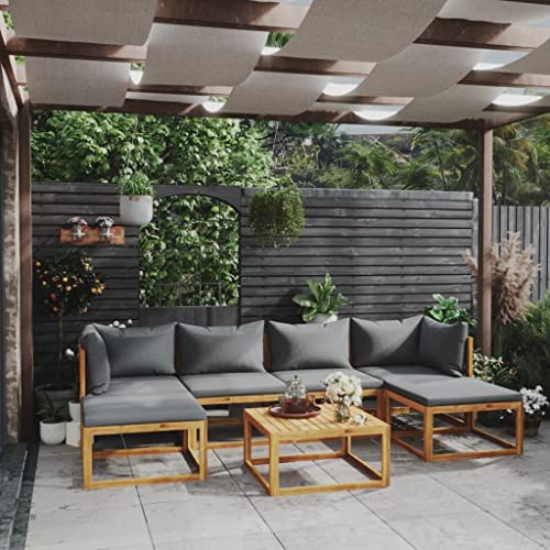 Emmtore Akazienholz Massiv Gartenmöbel mit Auflagen Sofa Lounge Garten Garnitur Sitzgruppe Gartenset Sitzgarnitur,Dunkelgrau,2xEckteil+2xMittelteil+2xFußstütze+Tisch von Emmtore