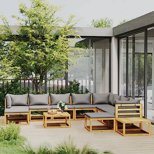 Emmtore Akazienholz Massiv Gartenmöbel mit Auflagen Sofa Lounge Garten Garnitur Sitzgruppe Gartenset Sitzgarnitur,Dunkelgrau,3xEckteil+5xMittelteil+2xFußstütze+2xTisch von Emmtore