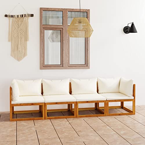Emmtore Akazienholz Massiv Gartenmöbel mit Auflagen Sofa Lounge Garten Garnitur Sitzgruppe Gartenset Sitzgarnitur Gartensofa Tisch,Creme,2xEckteil+2xMittelteil von Emmtore