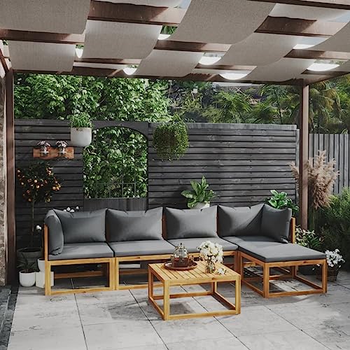 Emmtore Akazienholz Massiv Gartenmöbel mit Auflagen Sofa Lounge Garten Garnitur Sitzgruppe Gartenset Sitzgarnitur Gartensofa Tisch,Dunkelgrau,2xEckteil+2xMittelteil+Fußstütze+Tisch von Emmtore