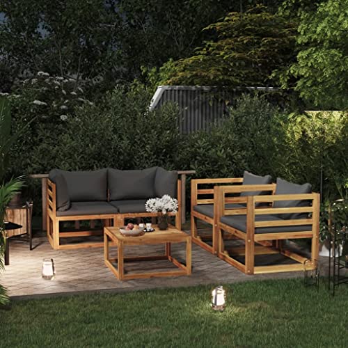 Emmtore Akazienholz Massiv Gartenmöbel mit Auflagen Sofa Lounge Garten Garnitur Sitzgruppe Gartenset Sitzgarnitur Gartensofa Tisch,Dunkelgrau,2xEckteil+2xSessel+Tisch von Emmtore