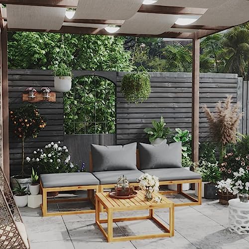 Emmtore Akazienholz Massiv Gartenmöbel mit Auflagen Sofa Lounge Garten Garnitur Sitzgruppe Gartenset Sitzgarnitur Gartensofa Tisch,Dunkelgrau,2xMittelteil+Fußstütze+Tisch von Emmtore