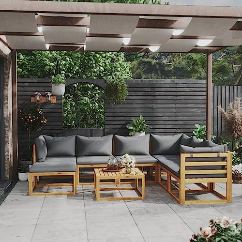 Emmtore Akazienholz Massiv Gartenmöbel mit Auflagen Sofa Lounge Garten Garnitur Sitzgruppe Gartenset Sitzgarnitur Gartensofa Tisch,Dunkelgrau,3xEckteil+3xMittelteil+Fußstütze+Tisch von Emmtore