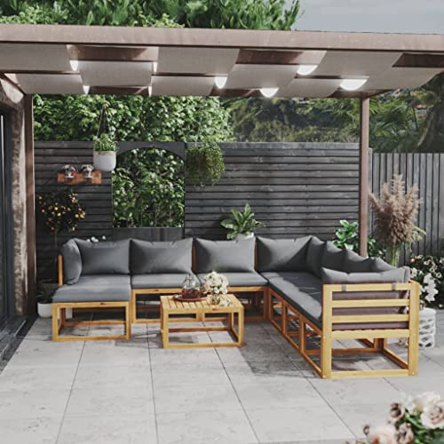 Emmtore Akazienholz Massiv Gartenmöbel mit Auflagen Sofa Lounge Garten Garnitur Sitzgruppe Gartenset Sitzgarnitur Gartensofa Tisch,Dunkelgrau,3xEckteil+4xMittelteil+Fußstütze+Tisch von Emmtore