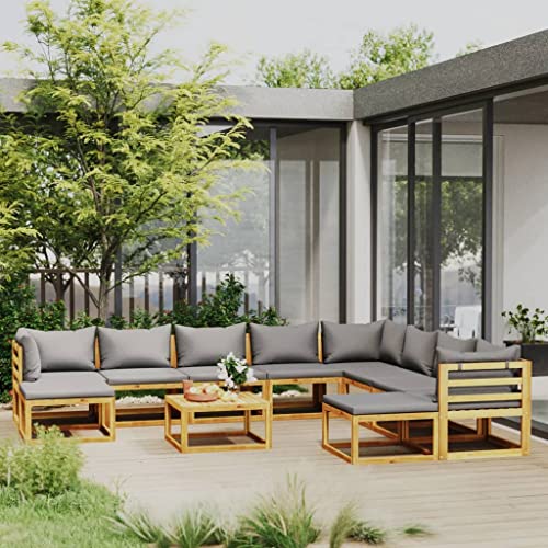 Emmtore Akazienholz Massiv Gartenmöbel mit Auflagen Sofa Lounge Garten Garnitur Sitzgruppe Gartenset Sitzgarnitur Gartensofa Tisch,Dunkelgrau,3xEckteil+5xMittelteil+2xFußstütze+Tisch von Emmtore