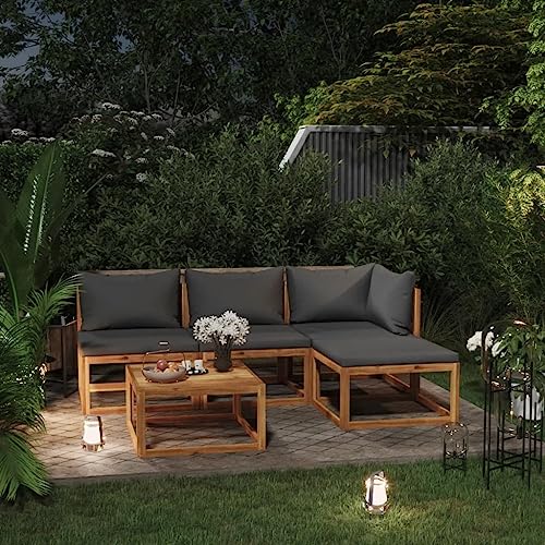 Emmtore Akazienholz Massiv Gartenmöbel mit Auflagen Sofa Lounge Garten Garnitur Sitzgruppe Gartenset Sitzgarnitur Gartensofa Tisch,Dunkelgrau,Eckteil+2xMittelteil+Fußstütze+Tisch von Emmtore