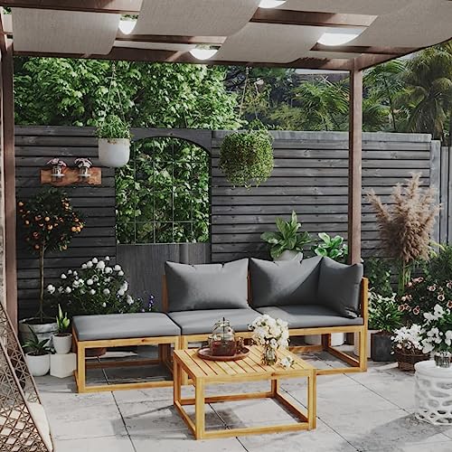 Emmtore Akazienholz Massiv Gartenmöbel mit Auflagen Sofa Lounge Garten Garnitur Sitzgruppe Gartenset Sitzgarnitur Gartensofa Tisch,Dunkelgrau,Eckteil+Mittelteil+Fußstütze+Tisch von Emmtore