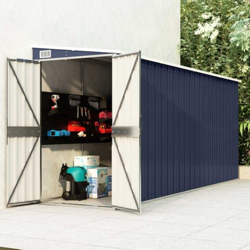 Emmtore Anbauschuppen Verzinkter Stahl,wandmontierte Gartenhaus Anthrazit,118 x 382 x 178 cm von Emmtore
