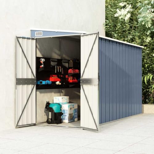 Emmtore Anbauschuppen Verzinkter Stahl,wandmontierte Gartenhaus Grau,118 x 288 x 178 cm von Emmtore