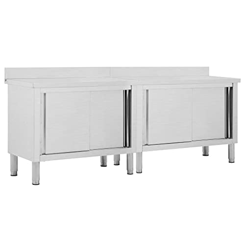 Emmtore Arbeitsschrank mit Schiebetüren Arbeitstisch Arbeitsplatte Edelstahlschrank Gastro Schrank Schiebetürenschrank,240 x 50 x (95-97) cm von Emmtore