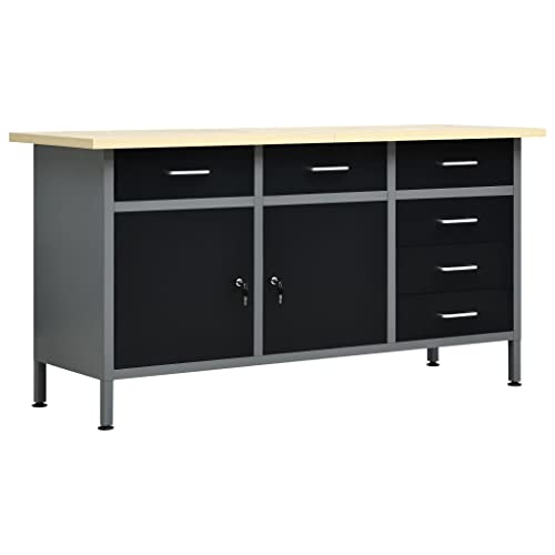 Emmtore Arbeitstisch mit 6 Schubladen 2 Schränken Höhenverstellbare Füße Werkstatt Werkbank Werktisch Packtisch Schwarz 160x60x85cm Stahl Emmtore Arbeitstisch mit 6 Schubladen 2 Schränken Höhenverstellbare Füße Werkstatt Werkbank Werktisch Packtisch Schwarz 160x60x85cm Stahl von Emmtore