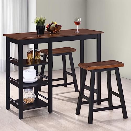 Emmtore Bar Set 3 Stück MDF Bartresen Stehtisch Bartisch Barstuhl Hocker Schwarz von Emmtore